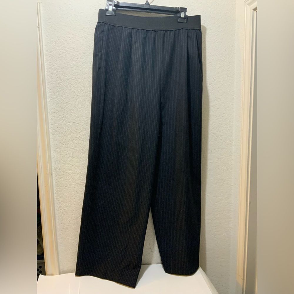 Zara Pinstriped Pull on Pants high rise back pockets size L